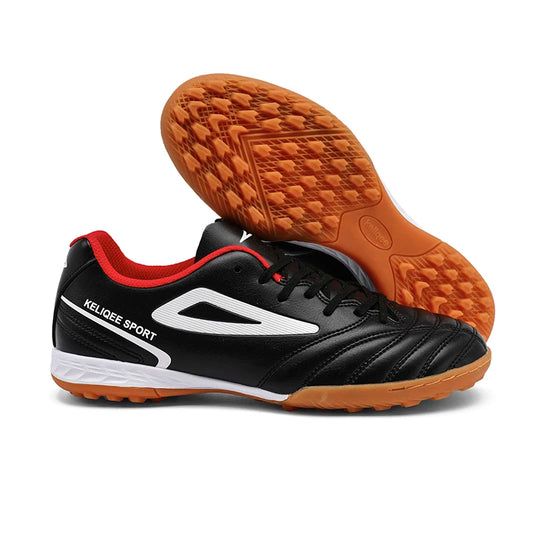 Botas de fútbol unisex juveniles superventas en oferta, tacos para césped, antideslizantes, transpirables, parte superior de cuero, ligeras y duraderas para entrenamiento de fútbol