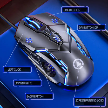Žična gaming miška G5 z barvito osvetlitvijo ozadja, 6 gumbi, tihim delovanjem, 4-stopenjsko nastavitvijo in 3200 DPI RGB za računalnik in prenosnik
