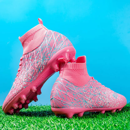 AG/FG Athletic Soccer Cleats PU Fabric Comfort Upper TPU Anti-Slip Long Studs Sole Reliable Quality Adult Kids Training Shoes