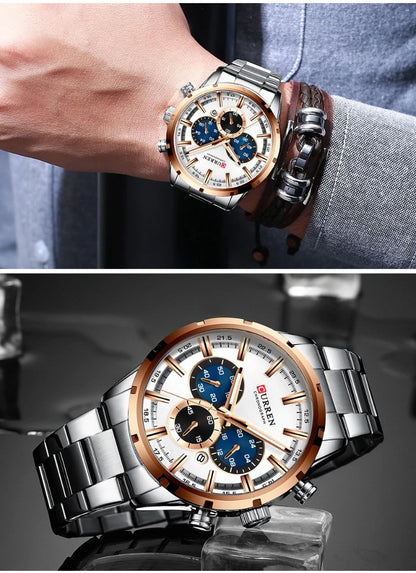 CURREN Top Brand Luxury Military Leather Wrist Watch Casual Sport Watches for Men Blue Man Clock Fashion Chronograph Wristwatch