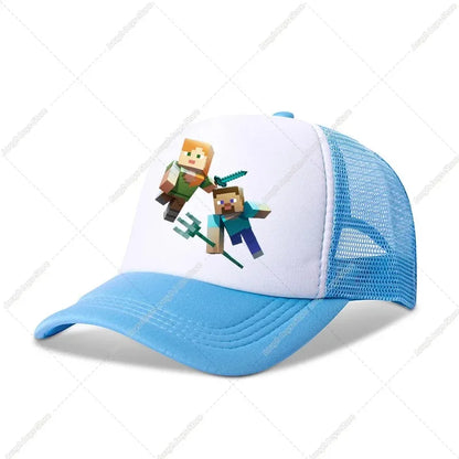 Minecraftes Pixels Kawaii Baseball Cap Boy Cartoon Anime Print Peaked Caps Hip Hop Parent-child Outdoor Mesh Hats Summer Sun Hat