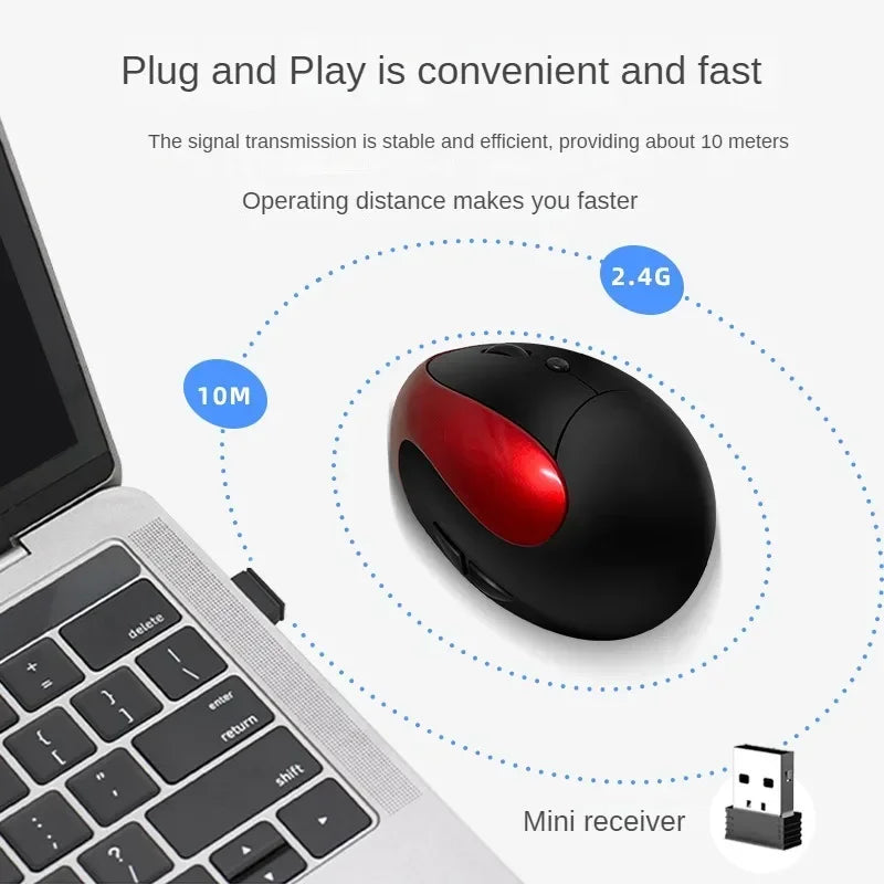 BTS-908 Najbolje prodajana polnilna navpična ergonomska brezžična miška z 2.4G USB sprejemnikom, nastavljivo ločljivostjo 1600 DPI in 6 gumbi