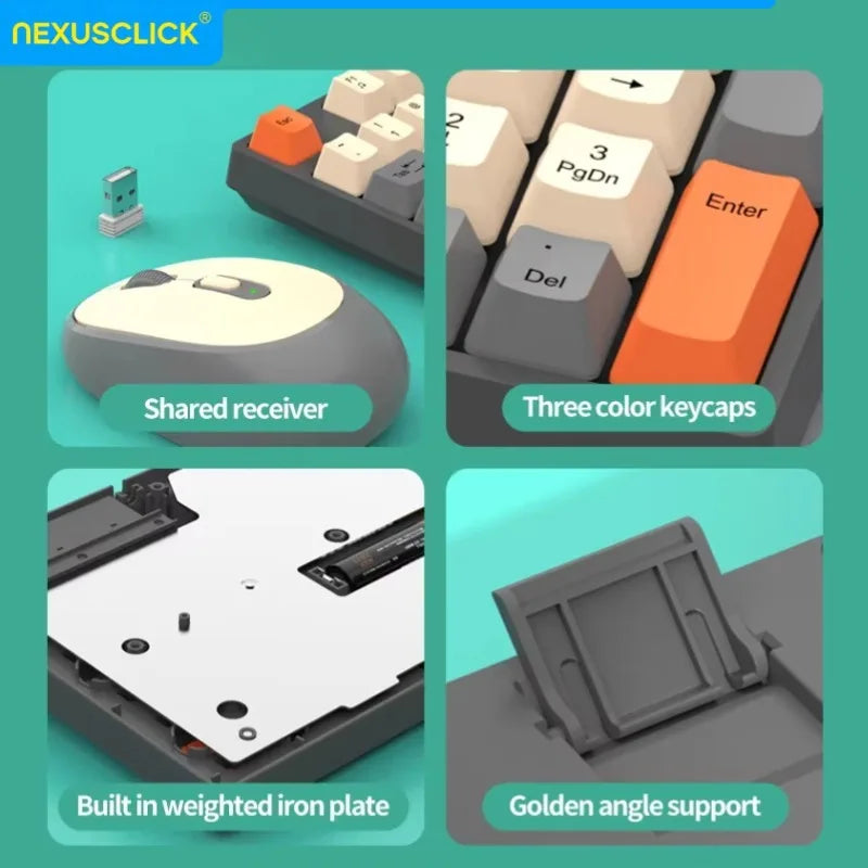 Conjunto Teclado e Rato Sem Fios NexusClick para Gaming e Escritório, Poupança de Energia Inteligente, Tamanho Completo, 104 Teclas, 1600DPI Ajustável, USB para Portátil e PC