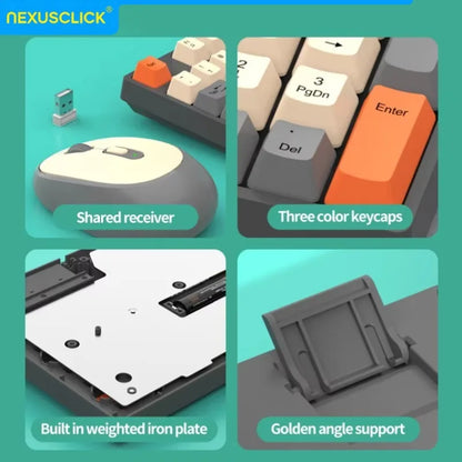 Conjunto Teclado e Rato Sem Fios NexusClick para Gaming e Escritório, Poupança de Energia Inteligente, Tamanho Completo, 104 Teclas, 1600DPI Ajustável, USB para Portátil e PC