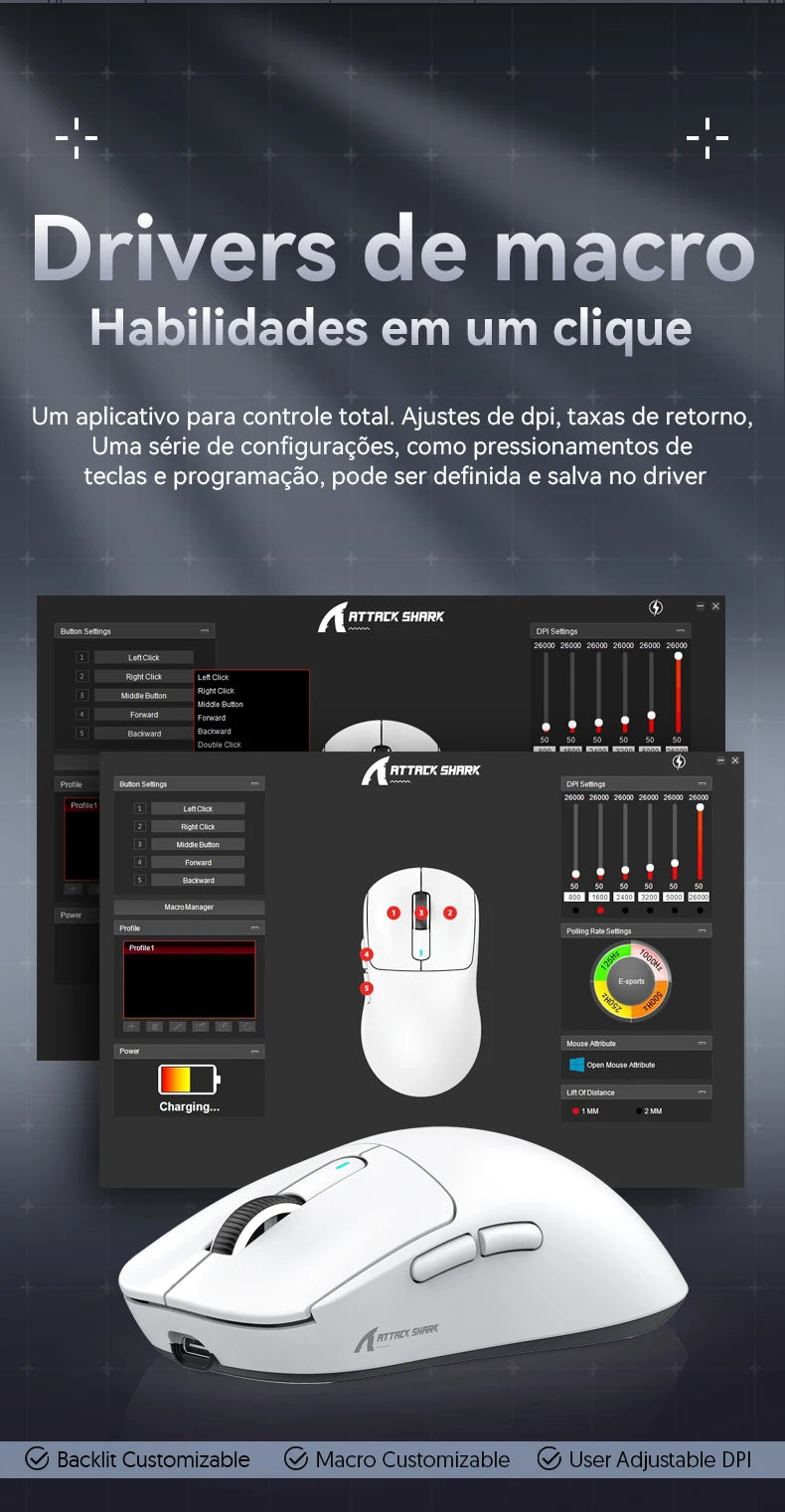 Atack Shark X3 PAW3395 Mouse Lightweight Wireless Gaming Mouse, Tri-Mode Mouse, 26K DPI PAW3395, PC/Laptop/Win/Mac