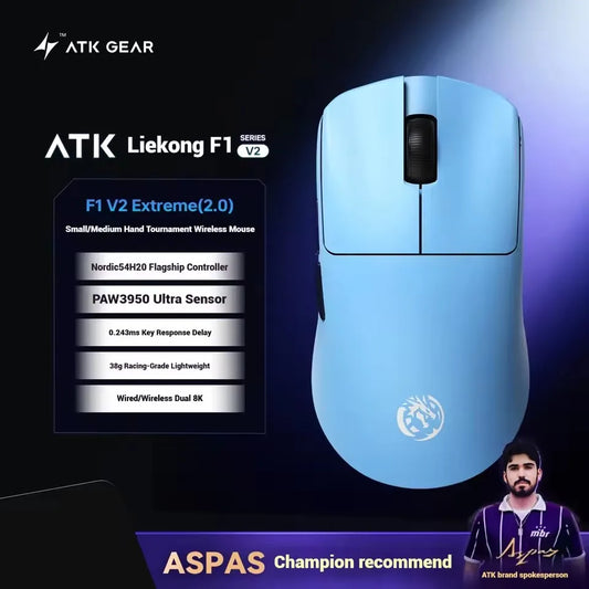 Ratón gaming inalámbrico ATK Blazing Sky F1 V2 Ultra Max de doble modo, ligero, PAW3950Ultra, doble 8K, baja latencia, ergonómico extremo