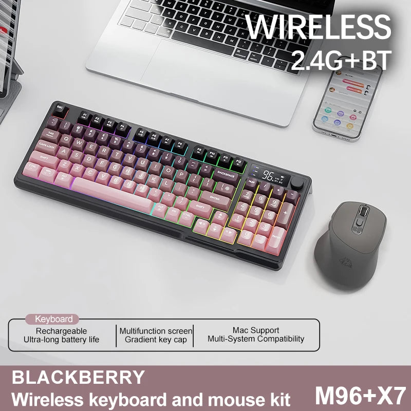 M96 Bluetooth-Tastatur Kabellose FREEWOLF Bildschirm-Gaming-Tastatur, elektronischer Bildschirm, Multi-Device-Verbindung, ergonomisches Gaming