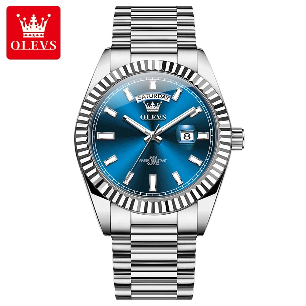 OLEVS Men's Watch Top Brand Luxury Wrist Watch For Men Fashion Rose Gold Stainless Steel Waterproof Watch Day Date Quartz Clock