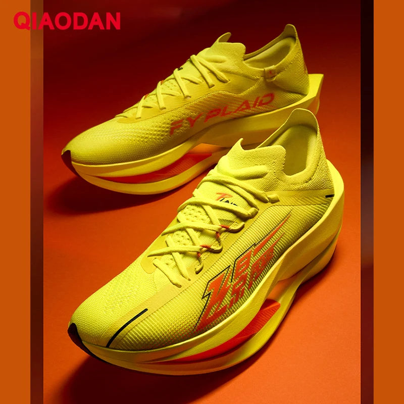 QIAODAN Feiying Plaid 3 Chaussures de course pour homme à semelle en carbone, baskets de marathon, chaussures de sport à amorti rebondissant QDB023262290
