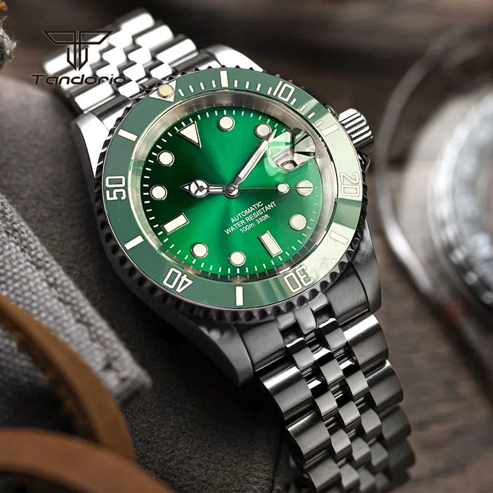 Tandorio 40mm Men's Automatic Watch Date Mechanical Miyota8215/PT5000 Movt Sapphire Business Waterproof Wristwatch Screw Crown