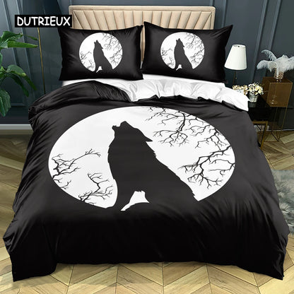 3D Wolf Beddengoedset Zwart Wit Dromenvanger Tribale Stijl Dekbedovertrek voor Tieners Volwassenen Vrouwen Mannen Slaapkamerdecoratie