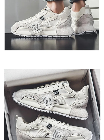 Shoes for Men Casual Sports Four Seasons Moccasins Trend Designed Personality Lace-up Leather Sneakers Comfortable Breathable