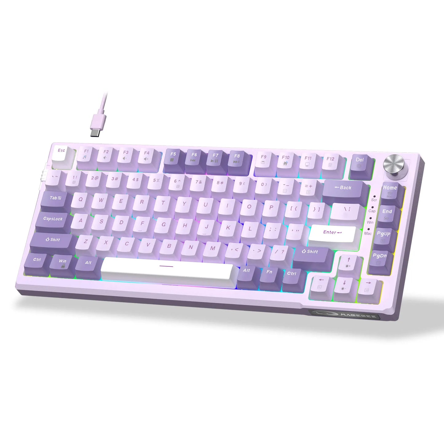 Teclado gaming mecânico MageGee SKY81 75%, RGB, gasket mount, hot-swappable, com fios, personalizável, som cremoso, amortecimento acústico e botão rotativo