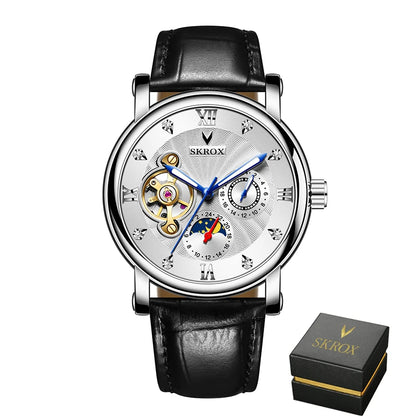 Luxusní pánské mechanické hodinky s automatickým nátahem od renomované značky, vybavené tourbillonem, ukazatelem fáze měsíce a diamanty – elegantní náramkové hodinky.