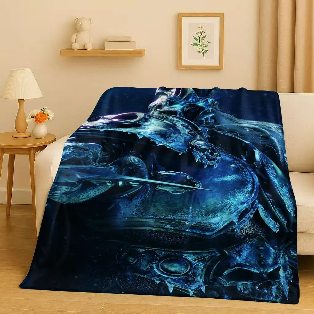 3D WOW World of Warcraft žaidimo „Demon Hunter Arthas“ animacinio stiliaus flanelinis pledas, itin minkštas pliušinis užklotas namams, miegamajam, lovai ir sofai