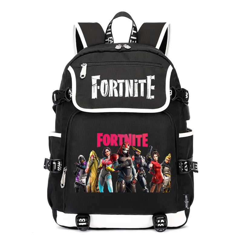 Zaino Fortnites di grande capacità, borsa casual a tracolla con porta USB, unisex, stile anime, cartella per studenti, nuovo regalo di cancelleria elegante