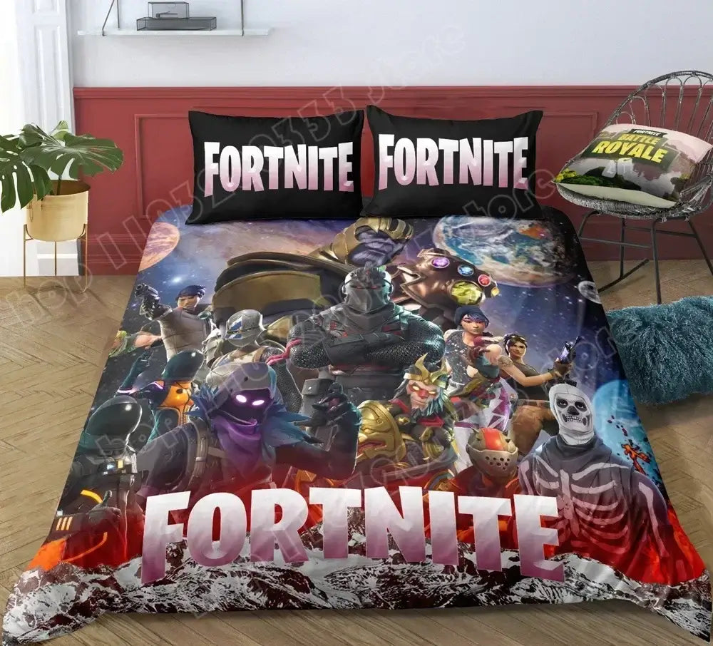 Fortnite Bedding Set Duvet Cover 3 Piece 3D Printed Bedroom Bedding Game Anime Cartoon Pillowcase Room Decoration Gifts