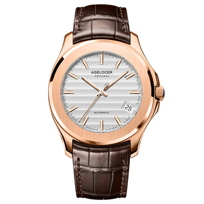 AGELOCER Original Baikal Watch Men's Luxury Gold Watch Big Calendar Business Automatic Mechanical Watch Birthday Gift for Men