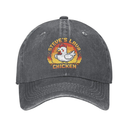 Unisex Chicken Jockey Lava Chicken Print Steves Hat Fashion Distressed Washed Baseball Cap Adjustable