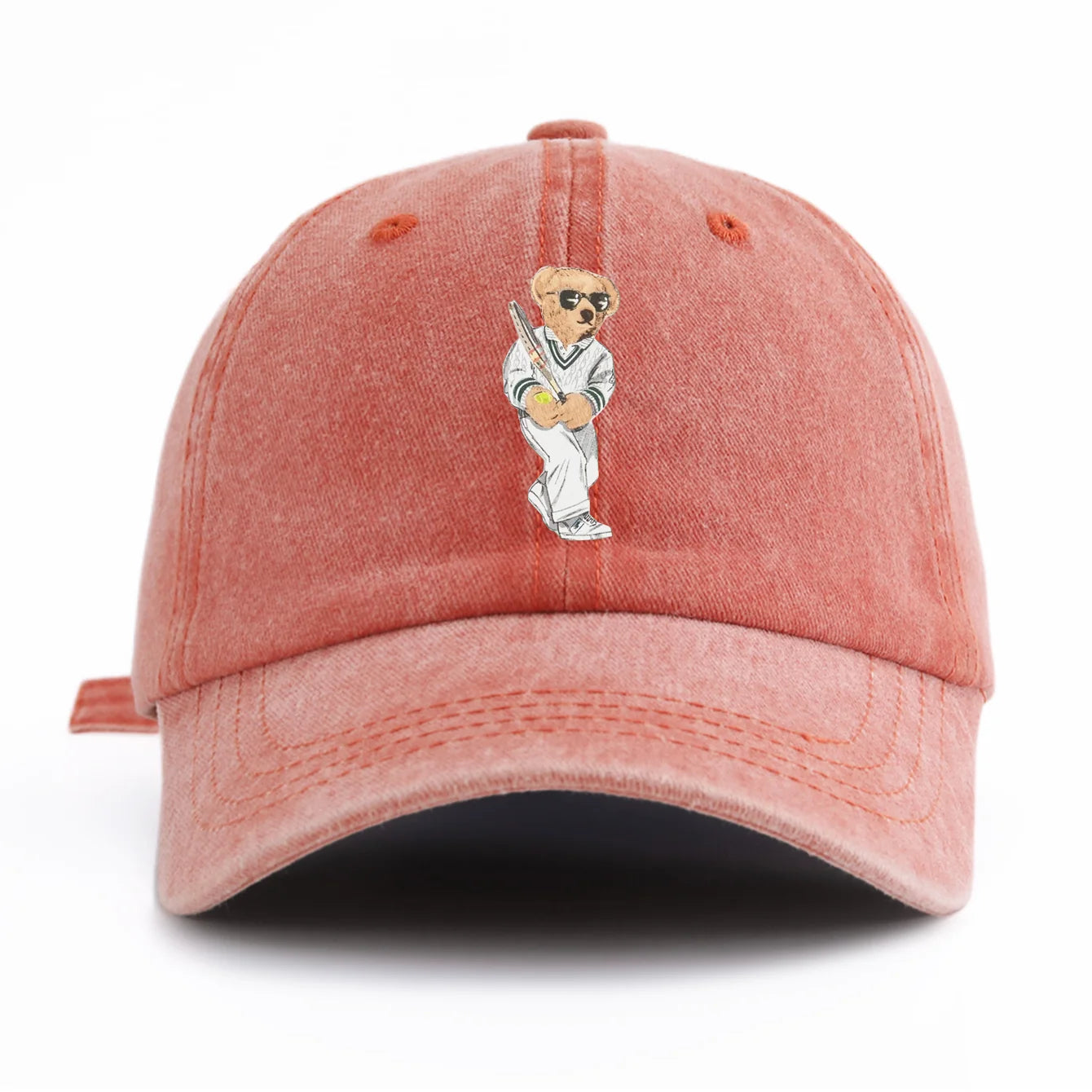 1pc Baseball Bear Print Washed Baseball Cap for Adults,  Minimalist Retro Style Casual Soft Adjustable Dad Hat, Perfect As Gift