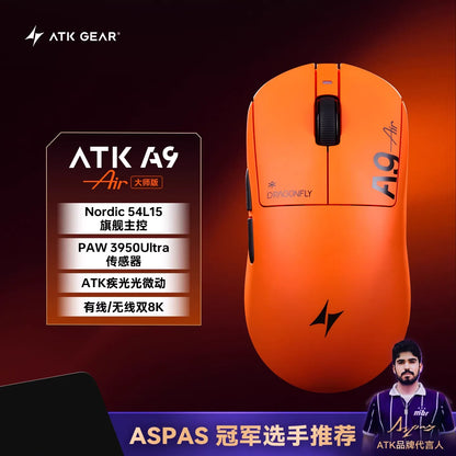 ATK A9 belaidė žaidimų pelė su NearLink technologija, ergonomiška PAW3395, trijų režimų Bluetooth, mažos delsos e. sporto pelė PC