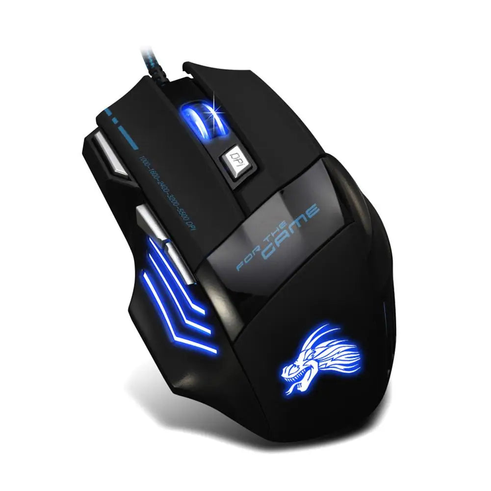 Kabelgebundene Gaming-Maus mit 7-Farben-Hintergrundbeleuchtung, 5500 DPI einstellbar, schwarz, optische kabelgebundene Computer-Gaming-Maus für PC-Gamer und Desktop-Computer