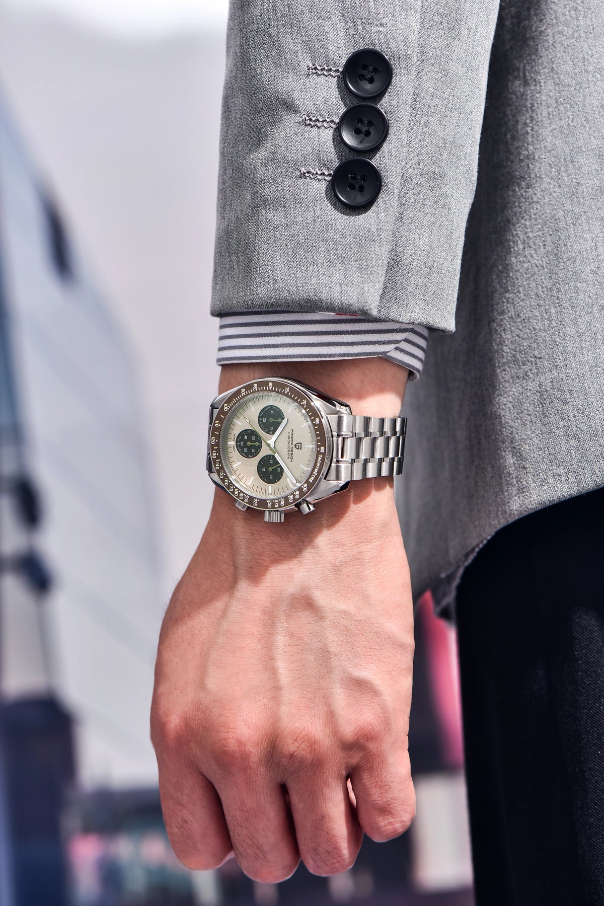 PAGANI DESIGN Saturn Men's Watches 2026 New Top Luxury Quartz Watch Men Light Tan Chronograph AR Sapphire crystal Wristwatch Men