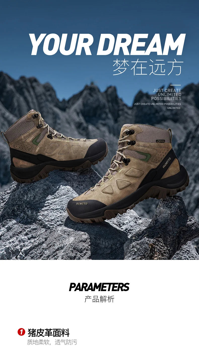 HUMTTO Sapatilhas de Caminhada Impermeáveis para Homem, Botas de Caça Táticas de Deserto, Botas de Trekking pelo Tornozelo para Homem e Mulher, Quentes em Couro
