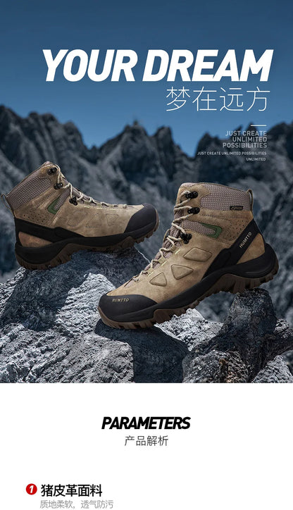 HUMTTO Sapatilhas de Caminhada Impermeáveis para Homem, Botas de Caça Táticas de Deserto, Botas de Trekking pelo Tornozelo para Homem e Mulher, Quentes em Couro