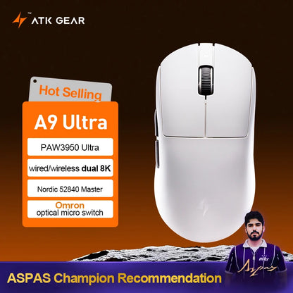 ATK Dragonfly A9 Ultimate kabellose Gaming-Maus A9 Air PAW3950 ultraleichte ergonomische E-Sports-Gamer-FPS-Maus CSGO A9 Ultra