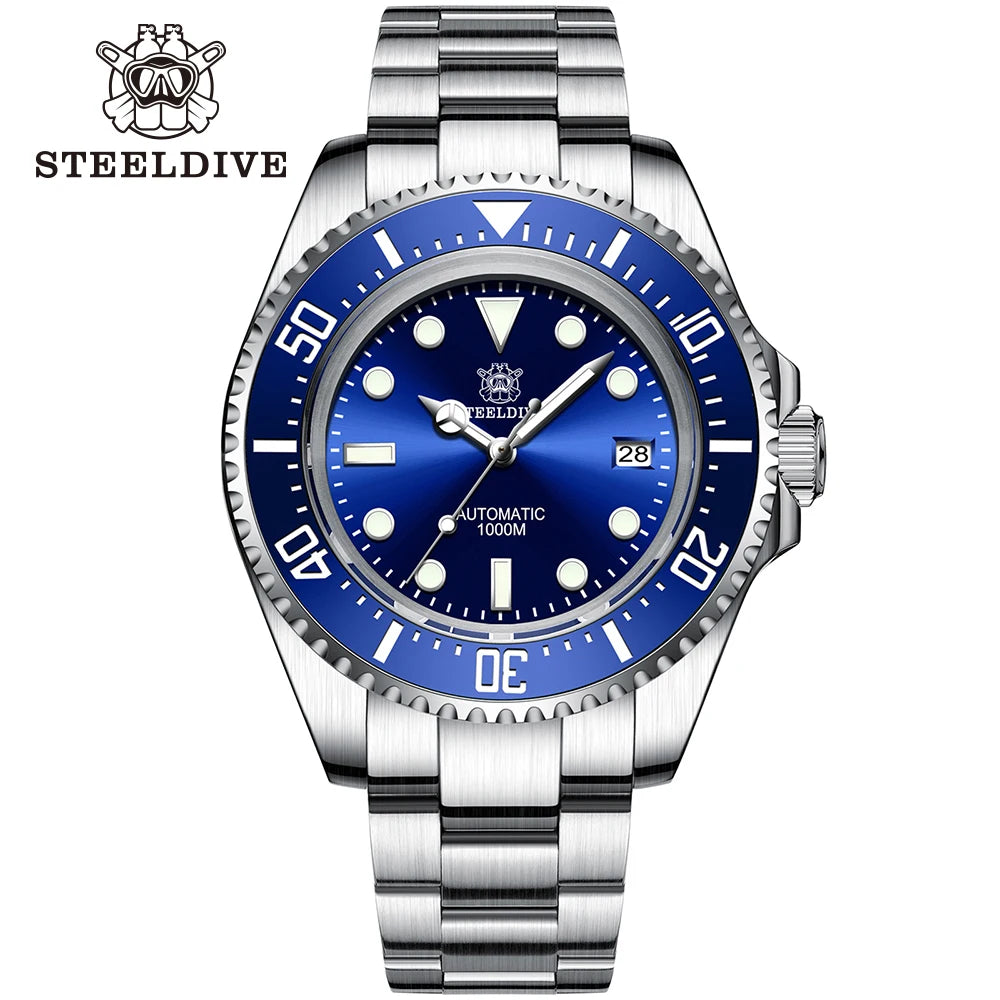 SD1964 STEELDIVE 1000M Waterproof 45.4MM Big Water Ghost Watch For Men Super BGW9 Blue Luminous Dive Watch with Valve