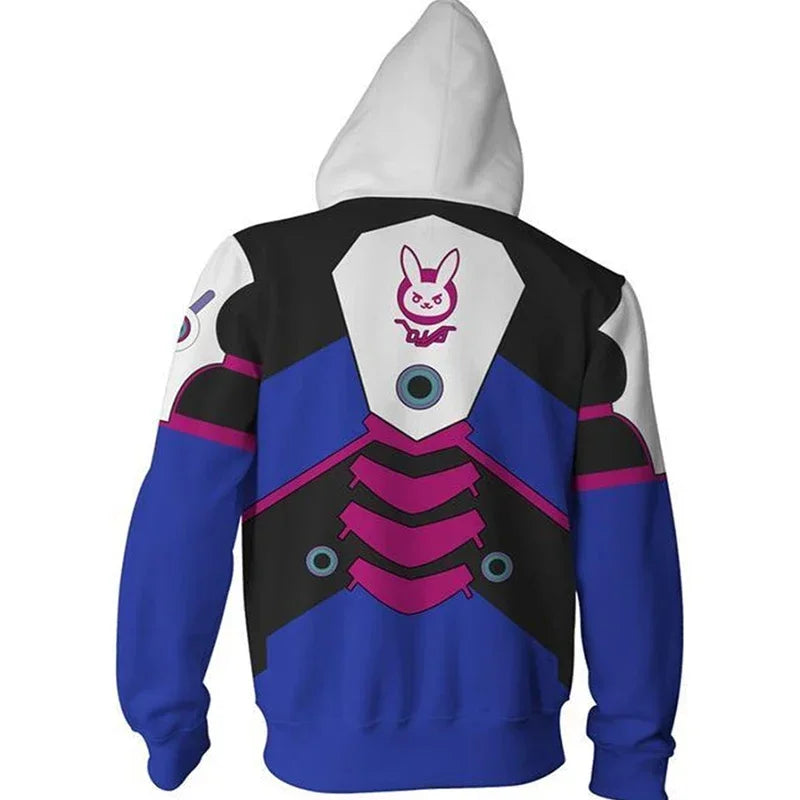 Anime Game Hoodie Sweatshirt 3D Printing Overwatch D.Va DJ Cosplay Costume Women Men Couple Hooded Jacket Top Clothing