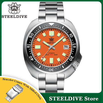 STEELDIVE New Arrival 44mm SD1974 Orange Dial Ceramic Bezel Super Luminous 200m NH35 Automatic Dive Watch with Milled Clasp