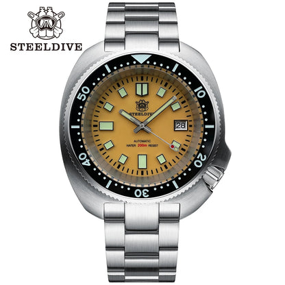 STEELDIVE New Arrival 44mm SD1974 Orange Dial Ceramic Bezel Super Luminous 200m NH35 Automatic Dive Watch with Milled Clasp