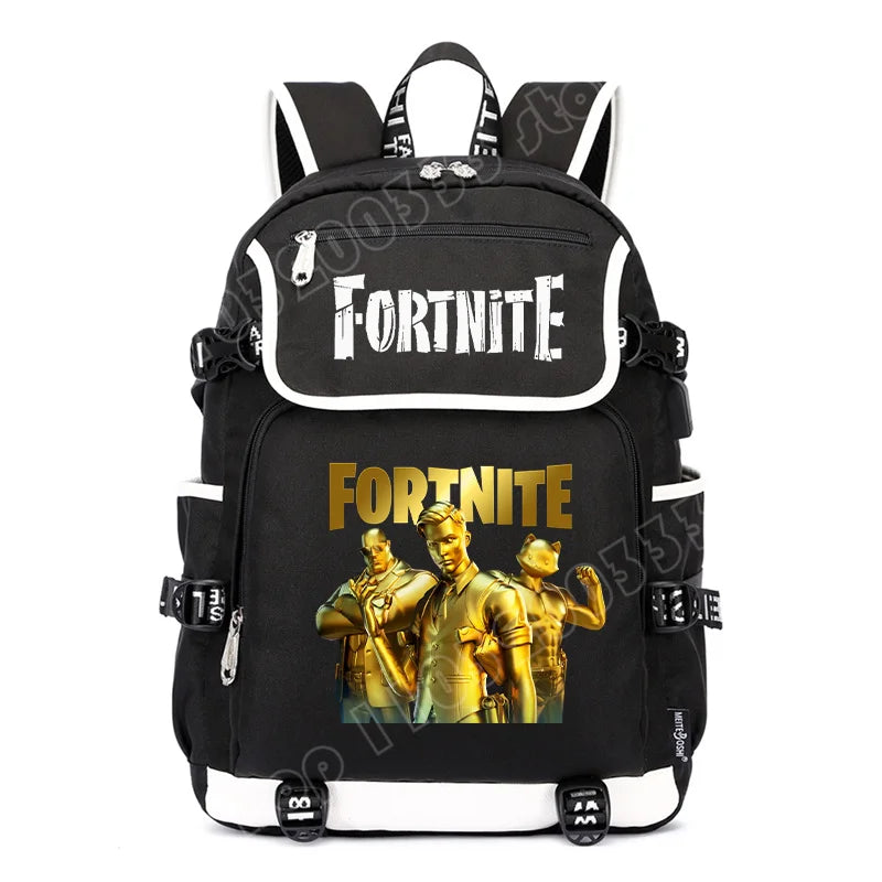 Zaino Fortnites di grande capacità, borsa casual a tracolla con porta USB, unisex, stile anime, cartella per studenti, nuovo regalo di cancelleria elegante