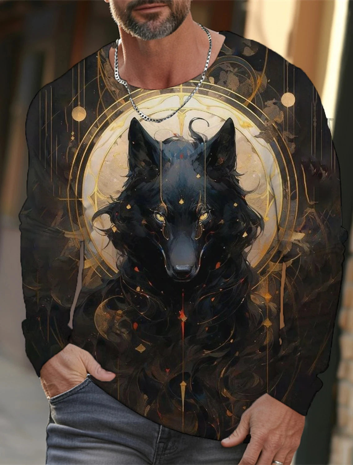 The Wolf Graphic Men's Long Sleeve T-shirt for Men Clothing Casual Top Tee Shirt Fashion Animal 3D Full Printing Streetwear