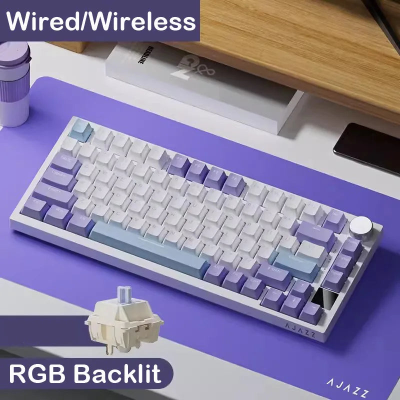 AJAZZ AK820  Mechanical Keyboard 70% Compact Layout/RGB Lighting/Hot-swappable Switches,with Wired,Wireless,and Bluetooth