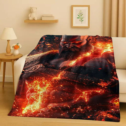 HD Kratos God of War Games Cartoon Gamer Flannel Blanket,Ultra Soft Warm Plush Throw for Home Bedroom Bed Sofa Cover Picnic Kids