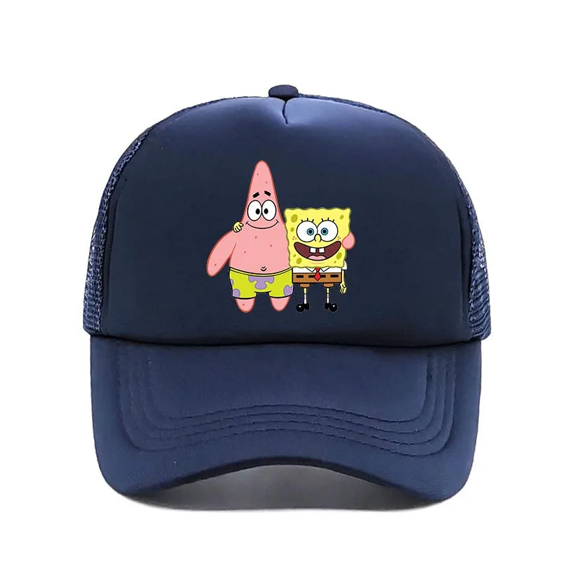 Módna roztomilá bejzbalová čiapka s potlačou SpongeBob, kreslená, pre mužov aj ženy, letná slnečná sieťovaná čiapka, anime, nastaviteľná slnečná clona, golfová čiapka, trucker čiapka