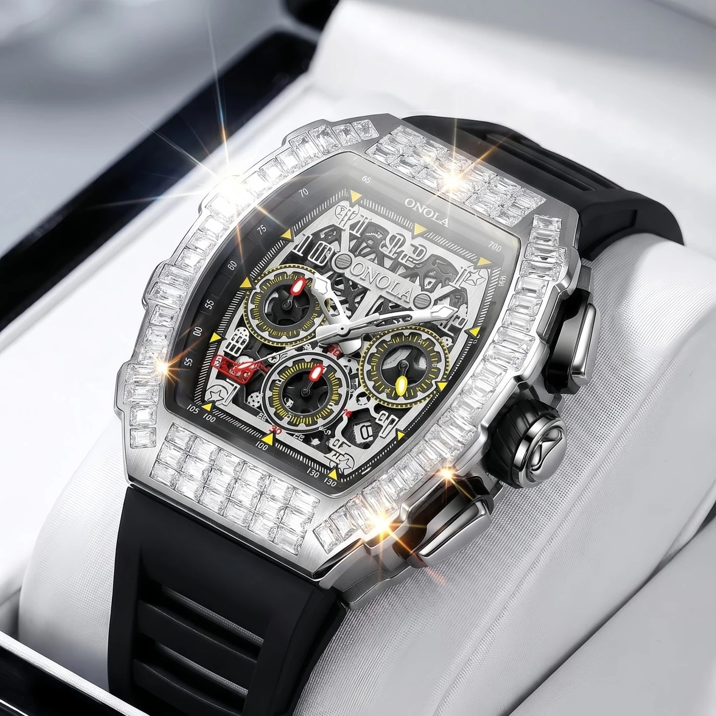 Hot Selling Fashion Fully Automatic Mechanical Watches Men ONOLA Unique Design with Diamond Inlaid Waterproof Tape Men's Watch
