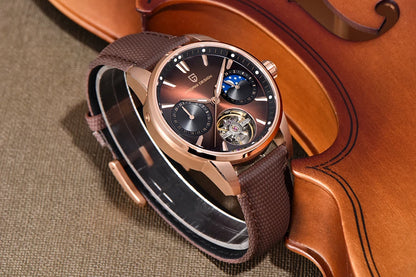 PAGANI DESIGN – Mekanisk luksusur til mænd, 41 mm, safirglas, læderrem, vandtæt, pilotstil, med tourbillon og månefase