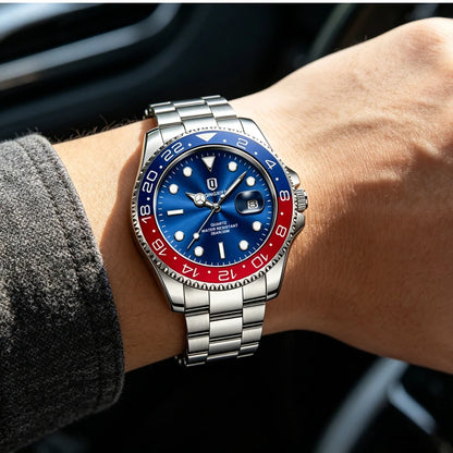 QINGXIYA originalt topur til mænd, kvartsur til mænd, vandtæt kalender, rustfrit stål, luksuriøst kvartsur til mænd, selvlysende armbåndsur