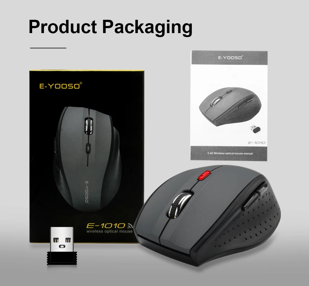 E-YOOSO E-1010 Ratón gaming inalámbrico USB 2.4G, óptico 2400 DPI, ergonómico para oficina, portátil y PC