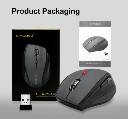 E-YOOSO E-1010 Ratón gaming inalámbrico USB 2.4G, óptico 2400 DPI, ergonómico para oficina, portátil y PC