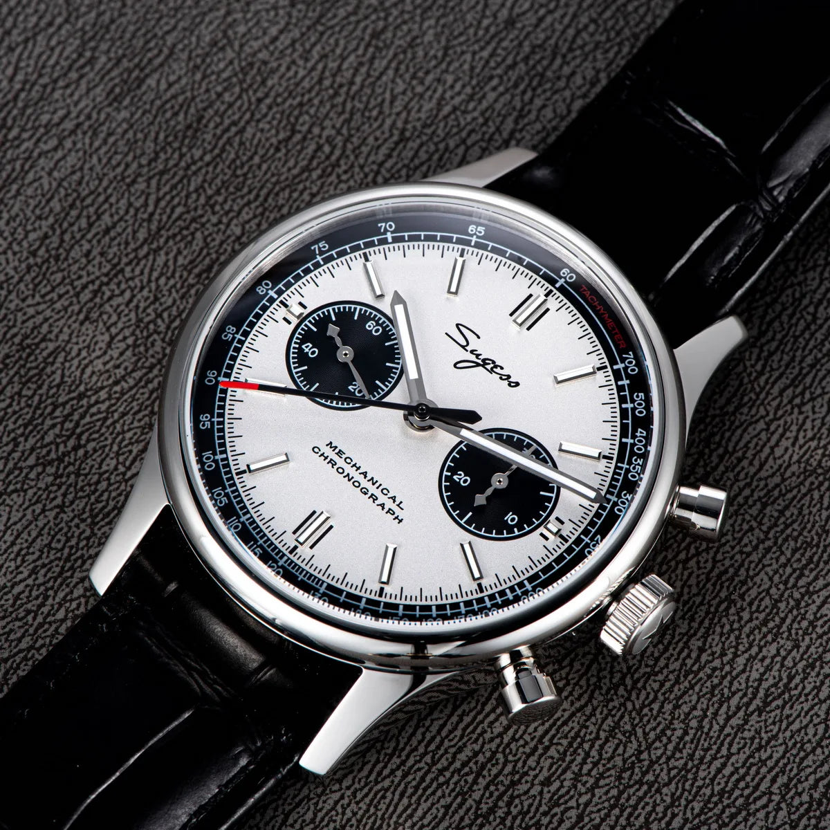 Sugess 1963 Pilot Watch Men Mechanical Chronograph Panda Wristwatch Air Force Sapphire Waterproof for Seagull Movement ST1901 v3