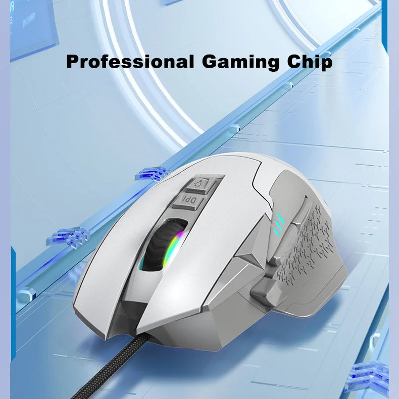 Ratón gaming con cable, 12000 DPI ajustables, programación de macros, retroiluminación RGB, diseño ergonómico y tecla de disparo para e-sports, ratón para PC