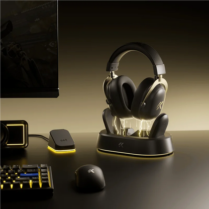 Auriculares gaming inalámbricos MCHOSE V9 Turbo con sonido envolvente 7.1, RGB, auriculares esports con drivers de 60mm, micrófono con cancelación de ruido y base de carga