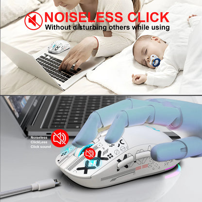 3 režimų „Bluetooth“ žaidimų pelė, įkraunama, 2.4G USB belaidė RGB apšvietimo pelė, skirta „iPad“, planšetiniam kompiuteriui, nešiojamajam kompiuteriui ir kompiuteriui