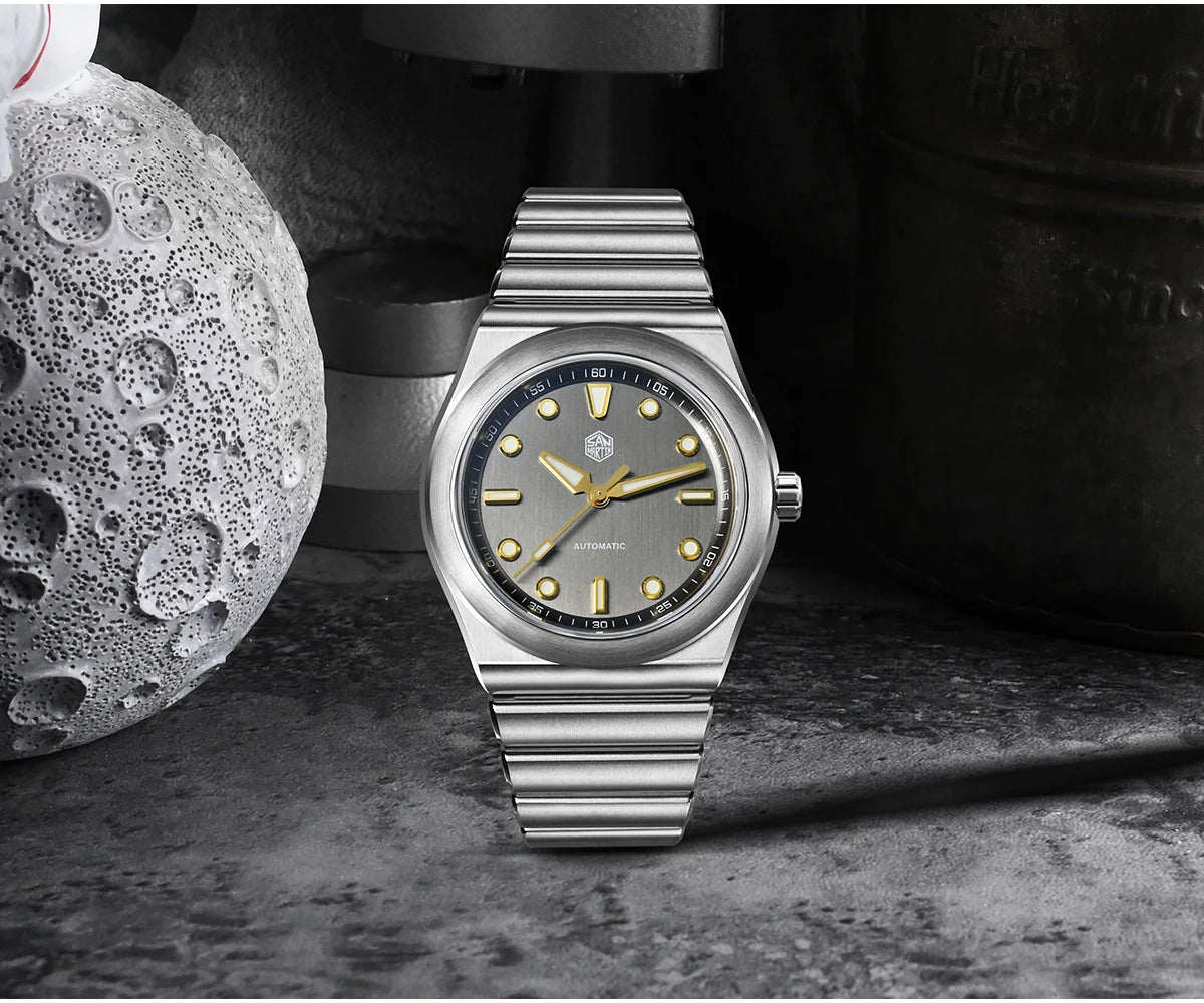 San Martin 40mm Men Sports Watch SS Brushed Dial Integrated Bracelet Miyota 90S5 Original Design Automatic Mechanical SN0149