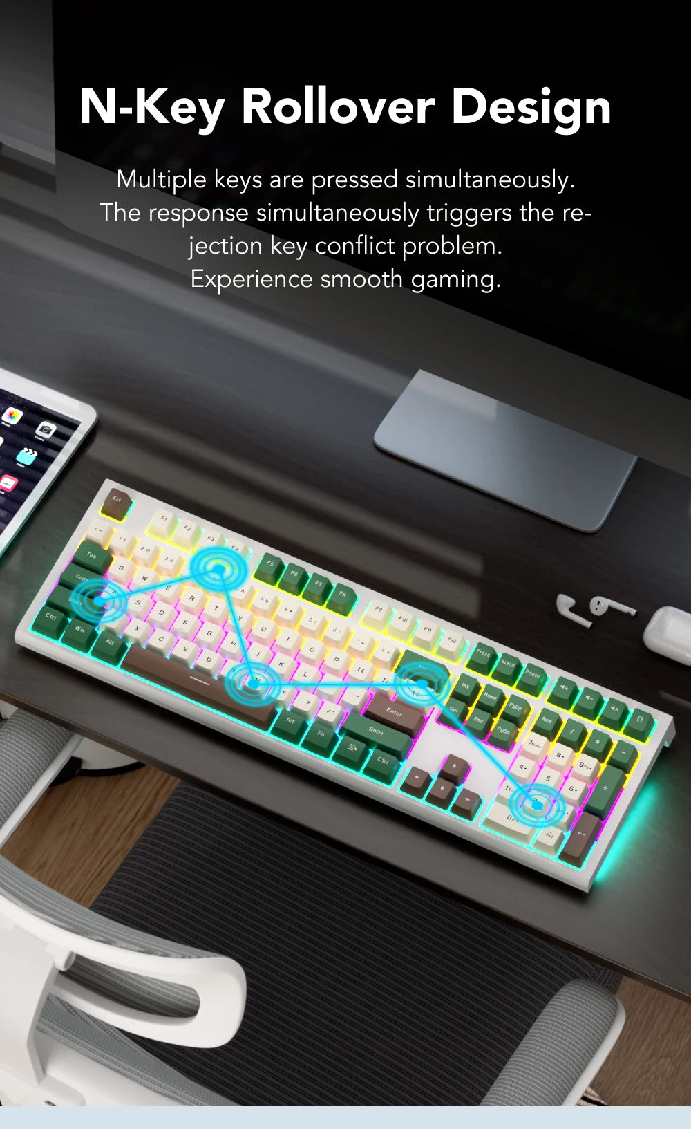 108-key Wired Mechanical Gaming Keyboard with RGB Backlit | Gaming Chip | Low Latency | Anti-Ghosting | for PC Win/Mac Gamers